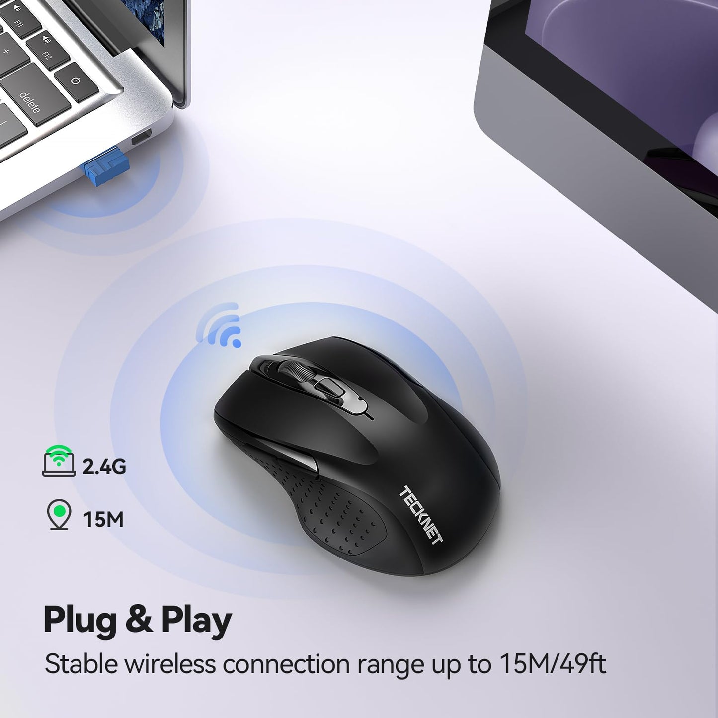 TECKNET Wireless Mouse, 2.4G Ergonomic Optical Mouse, Computer Mouse for Laptop, PC, Computer, Chromebook, Notebook, 6 Buttons, 24 Months Battery Life