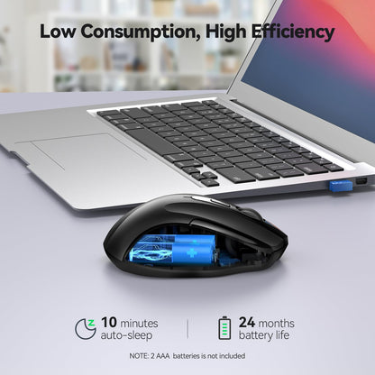 TECKNET Wireless Mouse, 2.4G Ergonomic Optical Mouse, Computer Mouse for Laptop, PC, Computer, Chromebook, Notebook, 6 Buttons, 24 Months Battery Life