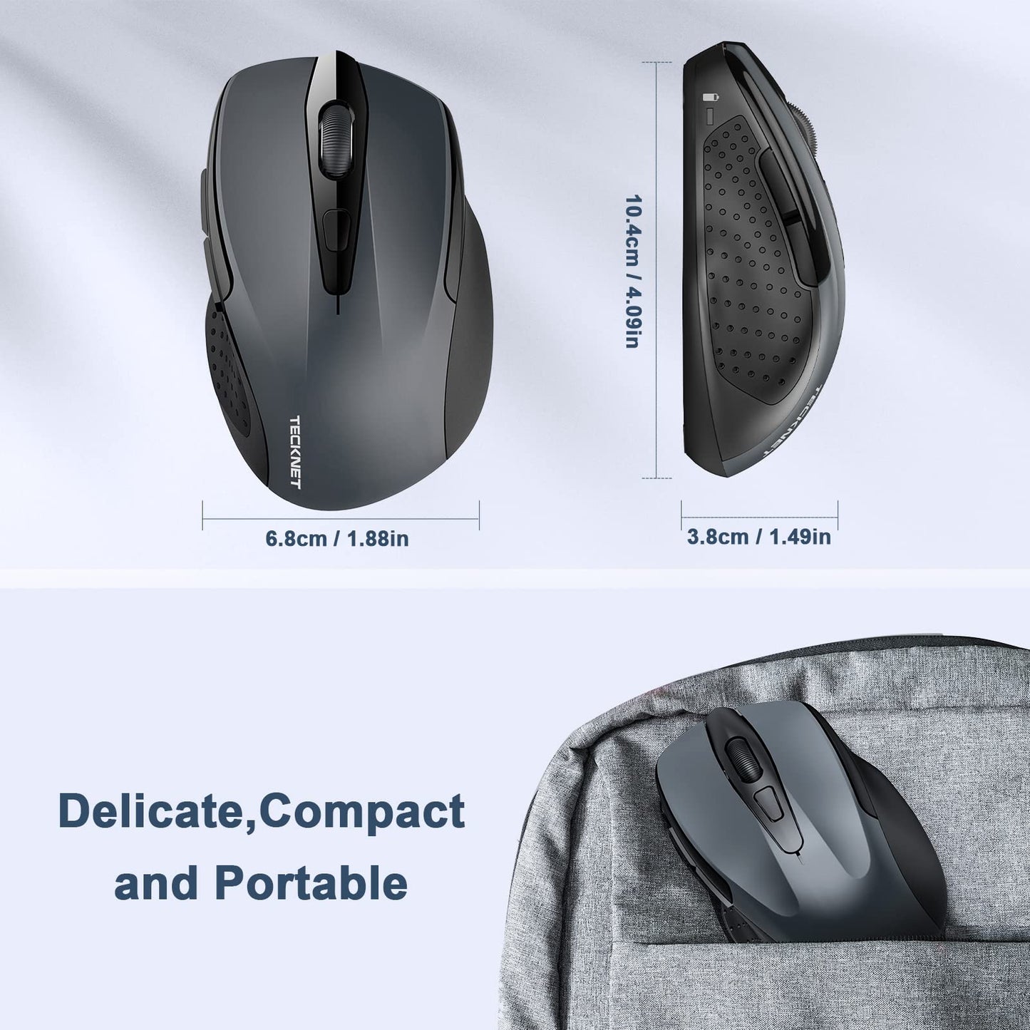 TECKNET Wireless Mouse, 2.4G Ergonomic Optical Mouse, Computer Mouse for Laptop, PC, Computer, Chromebook, Notebook, 6 Buttons, 24 Months Battery Life