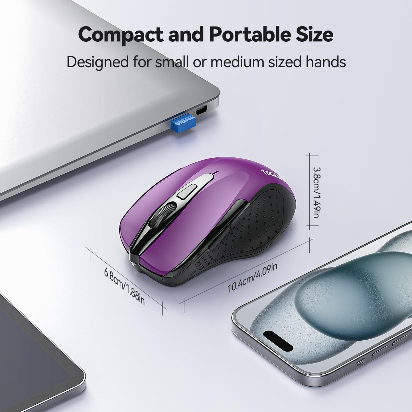 TECKNET Wireless Mouse, 2.4G Ergonomic Optical Mouse, Computer Mouse for Laptop, PC, Computer, Chromebook, Notebook, 6 Buttons, 24 Months Battery Life