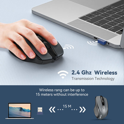 TECKNET Wireless Mouse, 2.4G Ergonomic Optical Mouse, Computer Mouse for Laptop, PC, Computer, Chromebook, Notebook, 6 Buttons, 24 Months Battery Life